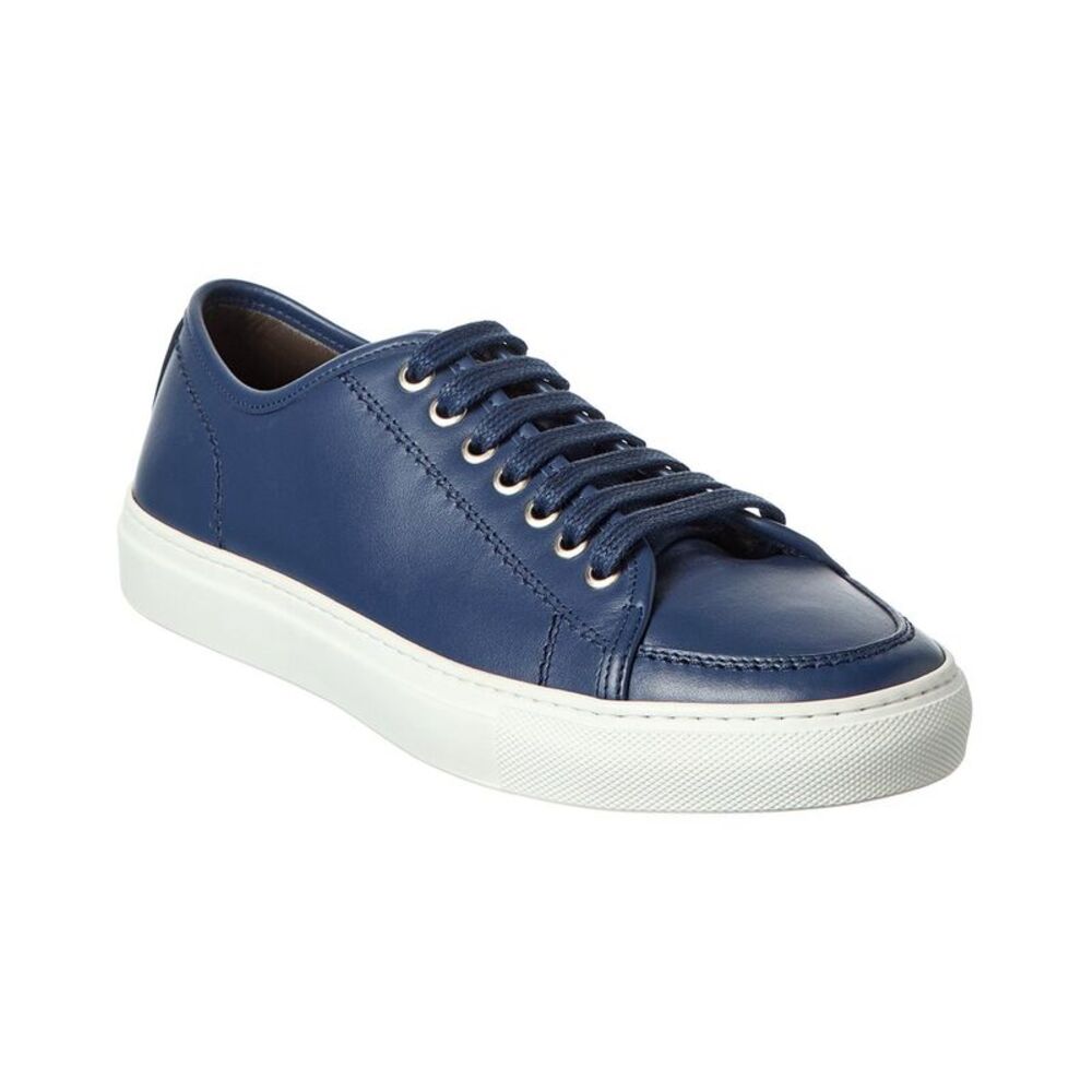 Brioni Leather Low-Top Tennis Sneaker, Blue